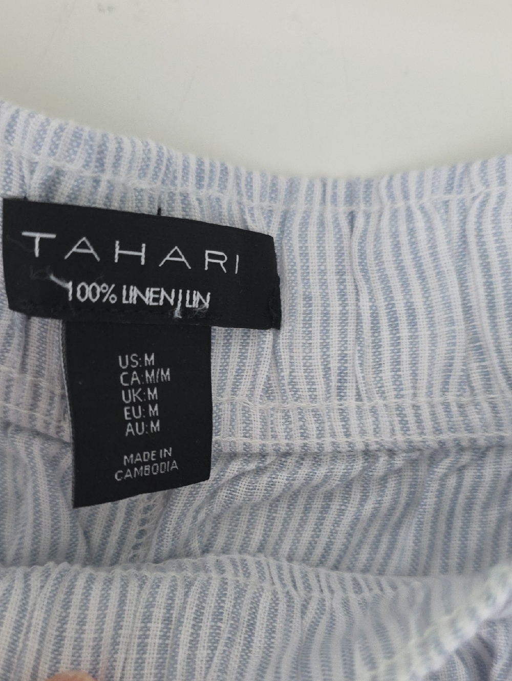 NWT...100% Linen Tahari Light Blue & White Striped Pants - Picture 2 of 11